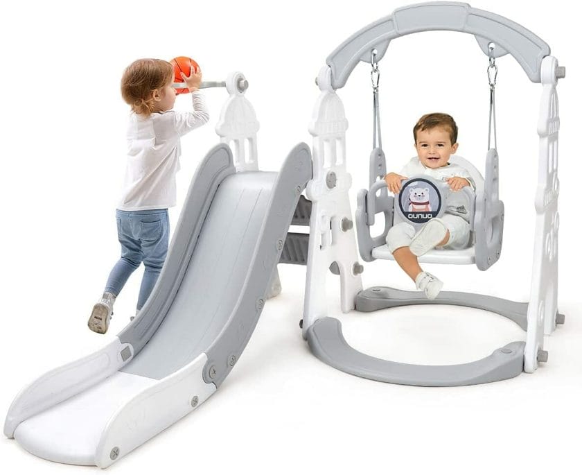 OUNUO Indoor Slides for Toddler with Basketball Hoop