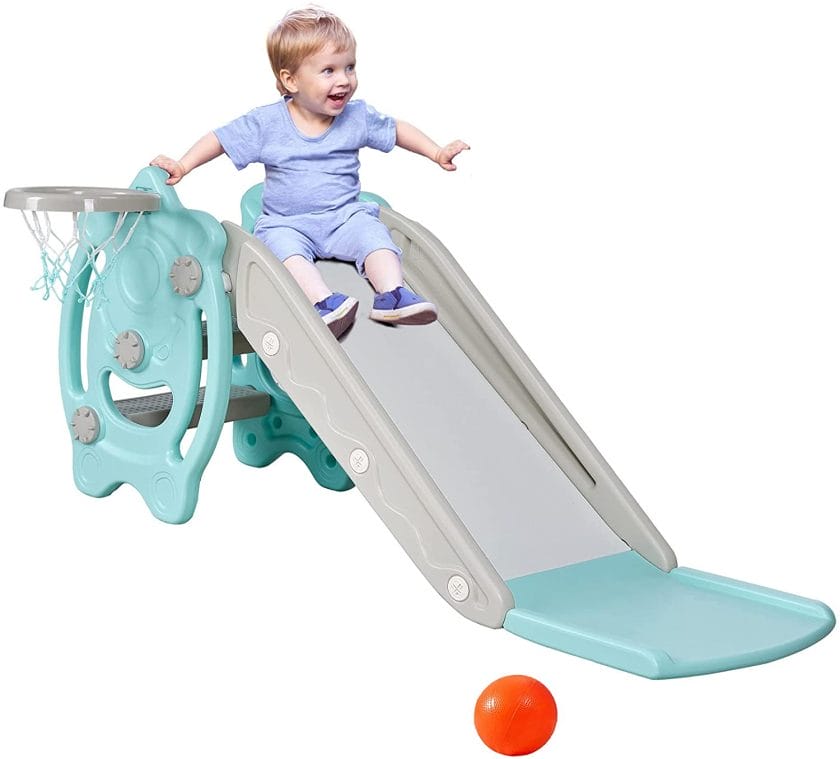 Papababe 3 in 1 Slide for Toddler with Basketball Hoop